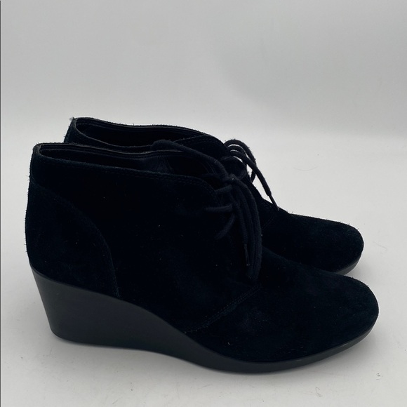 CROCS Black suede wedge ankle boots women 8 casual office retro Y2K fall winter - Picture 2 of 11